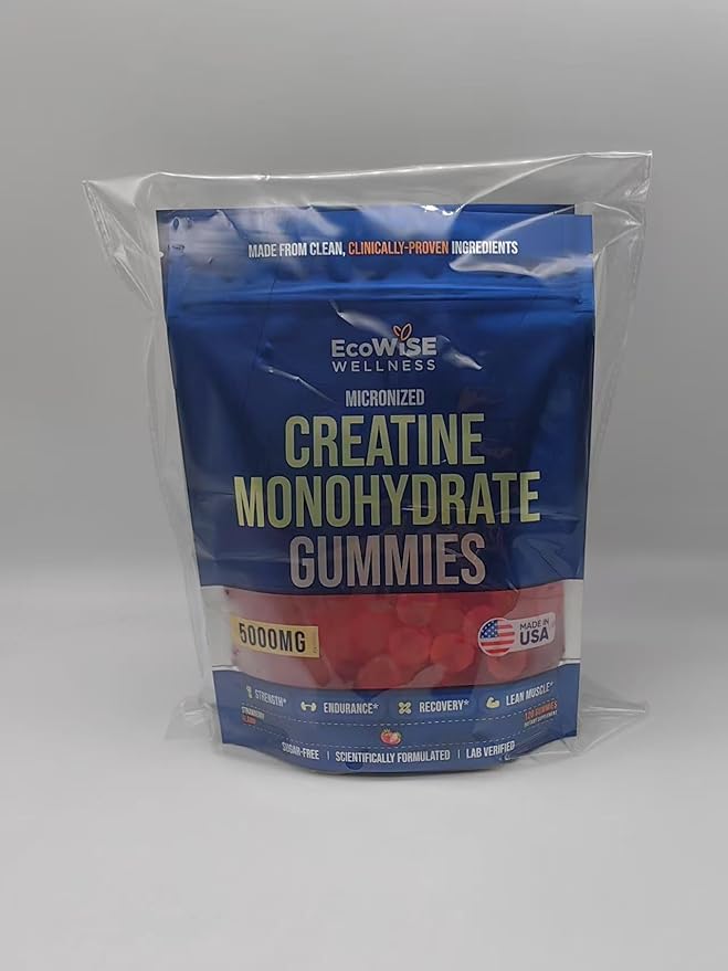 Creatine Monohydrate Gummies 5000 mg, Strawberry Flavor, 120 Sugar-Free Vegan Chews, Creatine Supplement for Daily Routine, Pack of 2