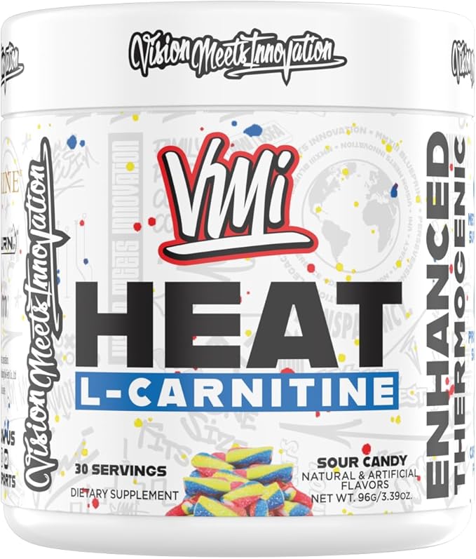 Heat L-Carnitine Powder Enhanced Thermogenic | 1500 mg L-Carnitine | Maximum Absorption Formula | Great Taste for Men & Women | 30 Servings (30 Serving, Sour Candy)
