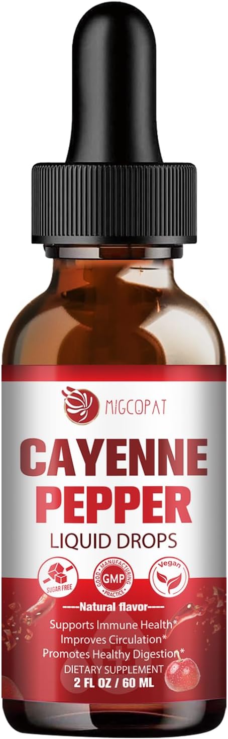 Cayenne Pepper Drops Supplement Liquid with Vitamin D3 K2, Hawthorn Berry, Organic Beet Root, Ceylon Cinnamon, Coenzyme Q10, Berberine, Ginseng Extract Supports Immune Health, 2 FL.OZ