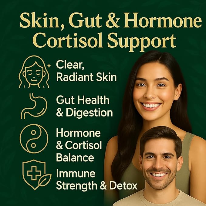 39-in-1 Skin, Gut & Hormone | Cortisol Support – with DIM, Zinc, Probiotics, Ashwagandha, Turmeric & Antioxidants – Clinically-Backed Supplement for Women & Men – Acne, Immune & Detox – 90 Capsules