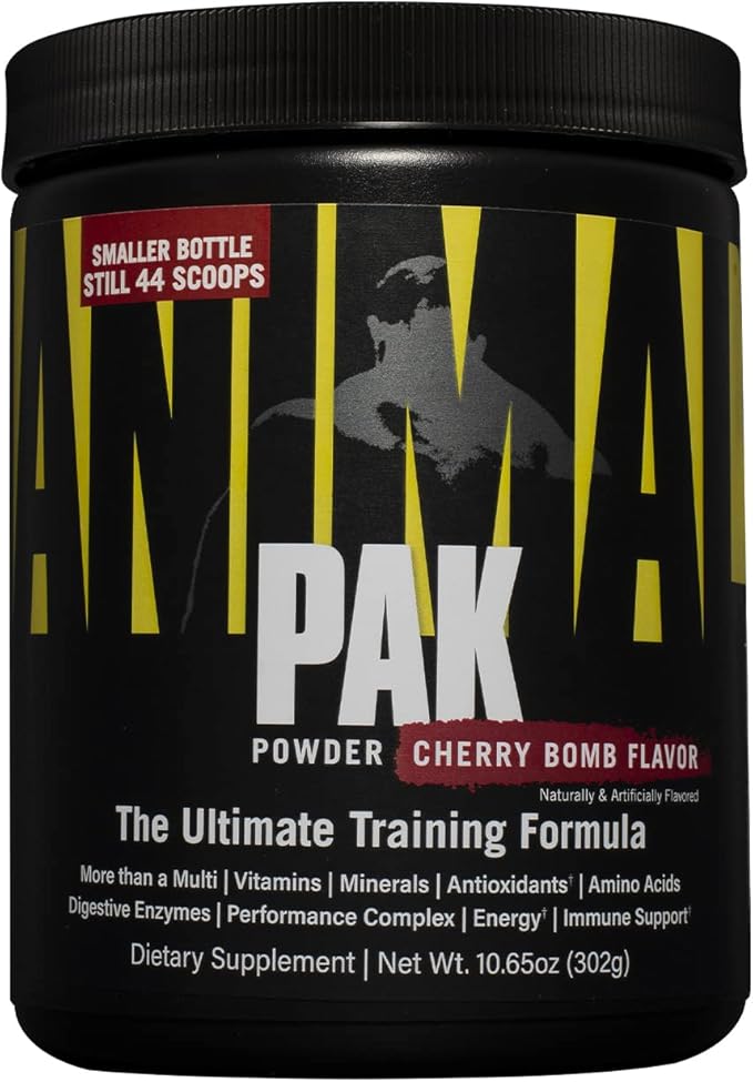 Animal Pak – Convenient All-in-One Vitamin & Supplement Powder – Zinc, Vitamins C, B, D, Amino Acids and More – Sports Nutrition Performance Multivitamin for Women & Men – 44 Scoops, Cherry Bomb