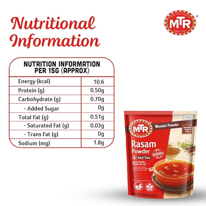 MTR Rasam Powder – Authentic Indian Blend of Coriander, Red Chili, Cumin, Fenugreek & Asafoetida – Mouth-Watering, Perfect for Rich, Flavorful Rasam – Pack of 6