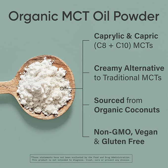 Sports Research Organic MCT Oil Powder - Keto & Vegan MCTs C8, C10 from Coconuts - Fatty Acid Brain & Body Fuel, Non-GMO & Gluten Free - Unflavored, Perfect in Coffee, Tea & Protein Shakes - 10.6 oz
