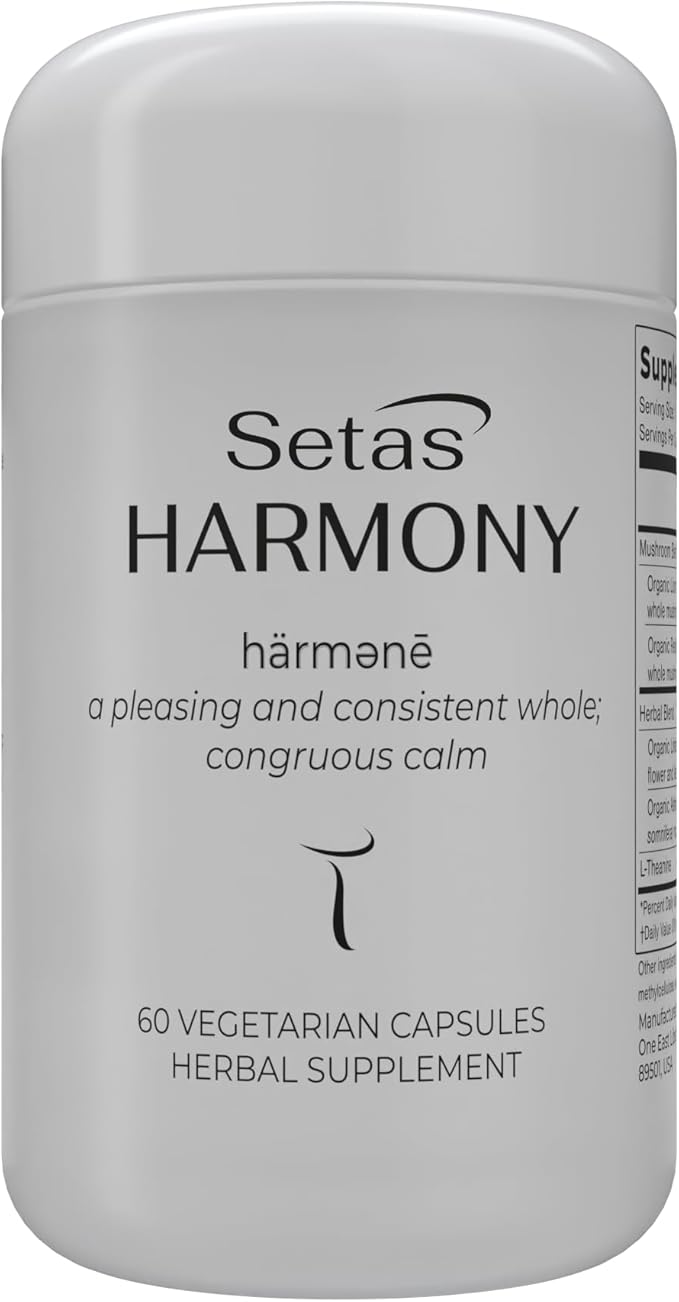 HARMONY Mushroom & Botanical Supplement by Setas – Organic Reishi & Lion’s Mane, Ashwagandha, Linden Tree & L-theanine to Support Mood, Stress Management, & Calm, Vegan & Non-GMO, 60-Day Supply