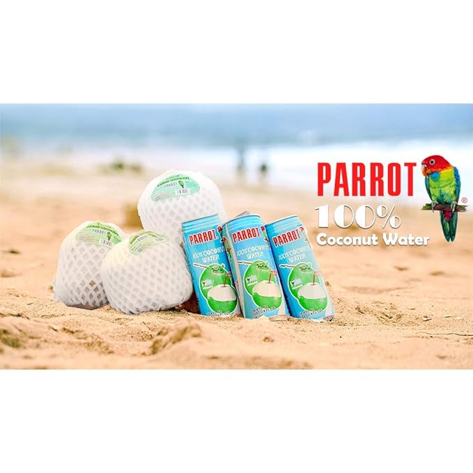 Parrot Brand Coconut Water No Pulp 490ml 16.6 fl. oz.100% Juice Refreshing Coconut Taste Natural Essential Plant Based Non-GMO Electrolytes Antioxidant Low Calorie Hydrating(Pack of 12)