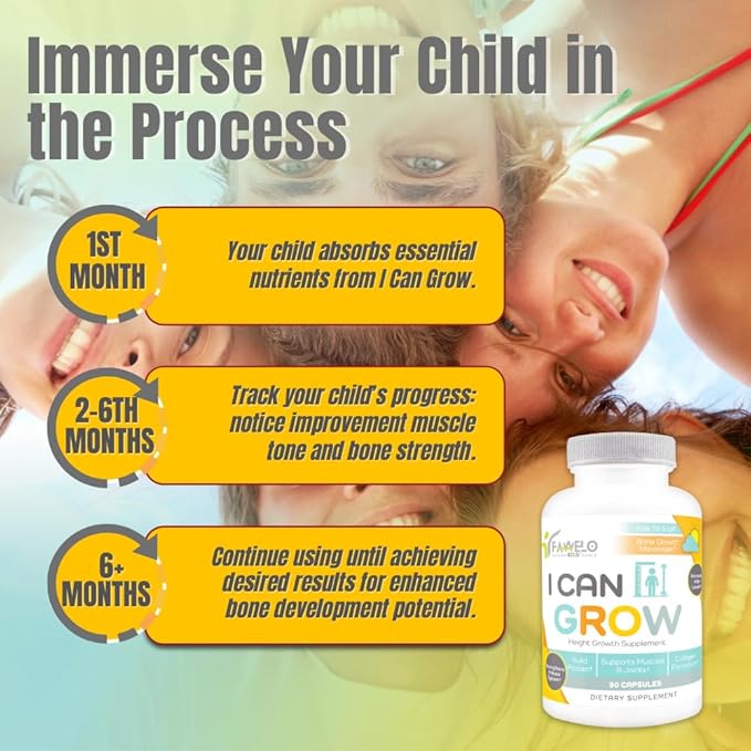 I Can Grow Height Growth Supplement for Kids & Teens | Supports Natural Growth & Bone Health with L arginine, Vitamin D Maximizer for true height | Kids Vitamins Multivitamin | Vitaminas Para Niños
