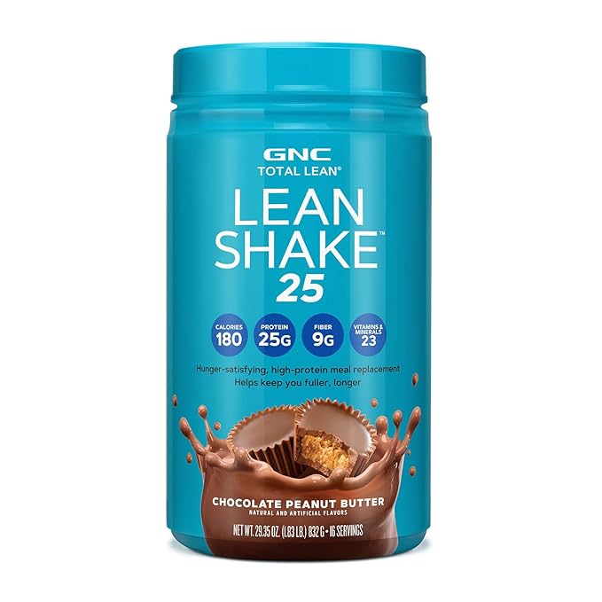 GNC Lean Shake 25 Meal Replacement Powder, Weight Management, With 25g Protein and High Fiber, Keto, Chocolate Peanut Butter, 16 Servings