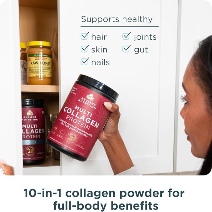 Ancient Nutrition Collagen Peptides Powder, Multi Collagen Protein, Women & Men, Vitamin C, Probiotics, Hydrolyzed Collagen, Supports Skin, Joints, Gut Health, Unflavored, 24 Servings
