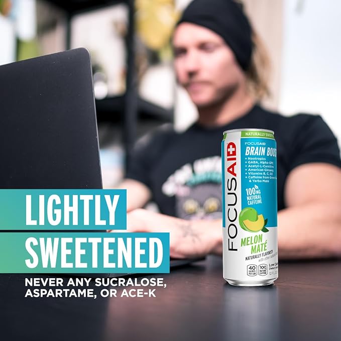 LIFEAID Energy Blend Nootropics Drink for Brain Fuel AlphaGPC GABA BComplex Yerba Mate Green Tea 100 Clean100mg Natural Caffeine 12oz. cans Pack , FOCUSAID, 12 Fl Oz (Pack of 4)