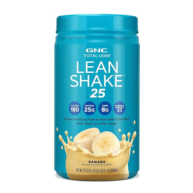 GNC Lean Shake 25 Meal Replacement Powder, Weight Management, With 25g Protein and High Fiber, Keto, Banana, 16 Servings