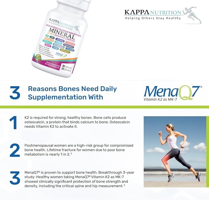 KAPPA NUTRITION (90 Capsules,Vitamin K2, Vitamin D3, Zinc, Selenium, Vanadium, Copper, Manganese, Potassium, Molybdenum, Calcium, Chromium, Iodine, Boron, Mineral 13 in 1 Advanced Complex, from