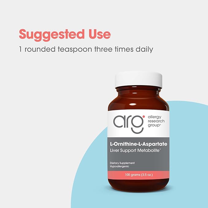 Allergy Research Group L-Ornithine-L-Aspartate Powder - Liver Detox Support Metabolite, Amino Acid Complex, Pure, 3000mg Supplement - 3.5 Oz