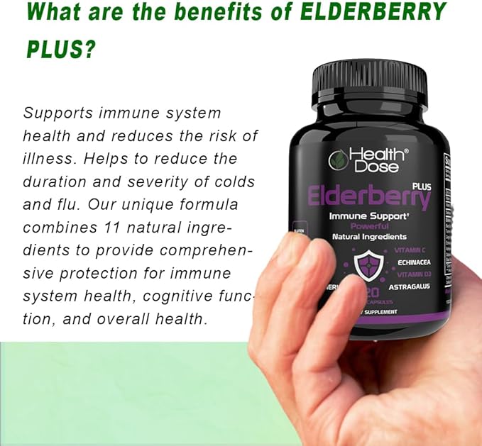 Elderberry Plus Capsules – Immune Support Supplement with Vitamins C, D3, Zinc, Selenium & 11 Ingredients for Year-Round Wellness – 120 Veggie Capsules, 2-Month Supply Pack of 2