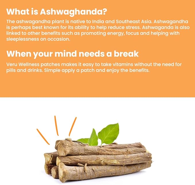 Veru Wellness Ashwagandha Patch - Stress Relief, Natural Mood Support, Stress, Energy, and Focus Support Patch (60 Count)