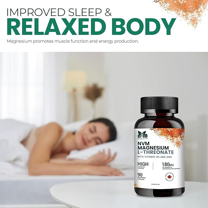 Magnesium l-threonate with Vitamin D3 and Zinc for Sleep Support, Muscle Functions, Electrolyte Balance and Immune Support I Gluten Free, Non- GMO, 90 Vegetarian Capsules