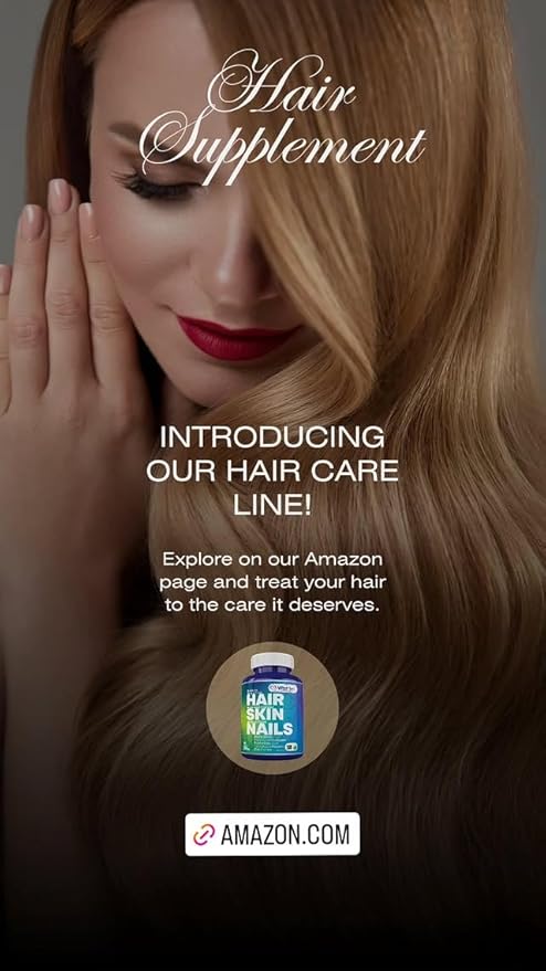 Hair, Skin, and Nails Vitamins – Complete Formula with Biotin 5000mcg, Collagen, Zinc, Keratin, and Hyaluronic Acid for Hair Growth, Strong Nails, and Glowing Skin – 180 Tablets