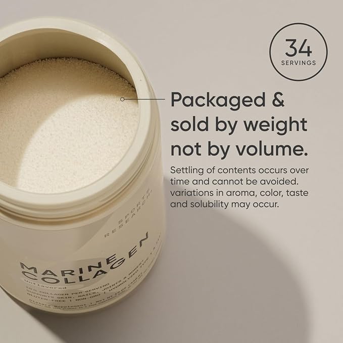 Sports Research Marine Collagen Peptides Powder - Sourced from Wild-Caught Fish, Pescatarian Friendly, Keto Certified & Non-GMO Verified - Easy to Mix in Water or Juice! (34 Servings)