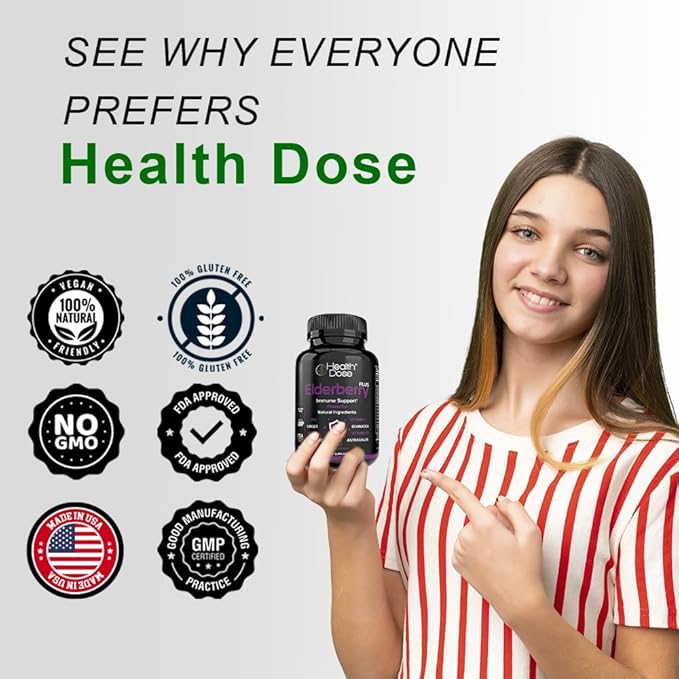 Elderberry Plus Capsules – Immune Support Supplement with Vitamins C, D3, Zinc, Selenium & 11 Ingredients for Year-Round Wellness – 120 Veggie Capsules, 2-Month Supply