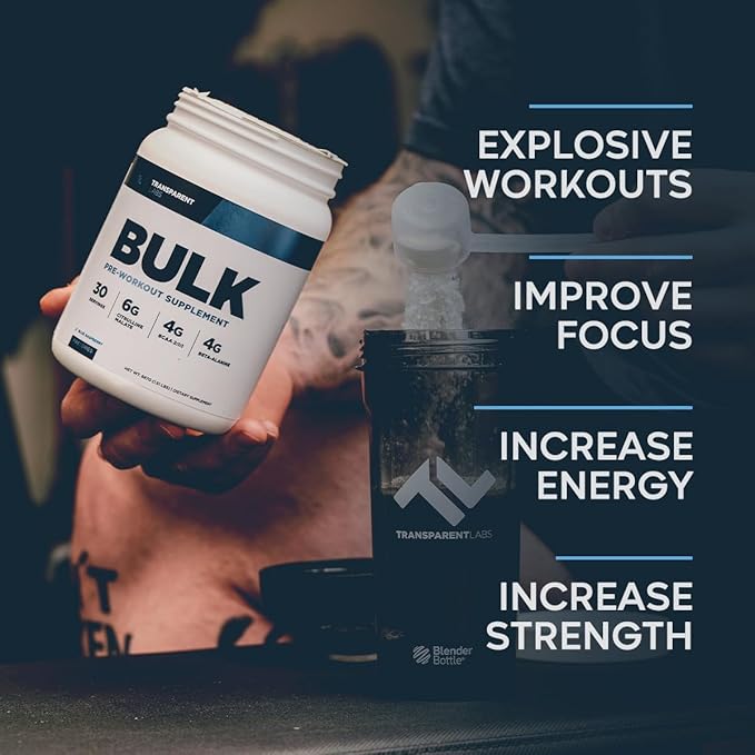 Transparent Labs Bulk Pre Workout Powder - Naturally Sweetened Advanced Pre-Workout Formula for Muscle Building and Strength - 30 Servings, Strawberry Lemonade