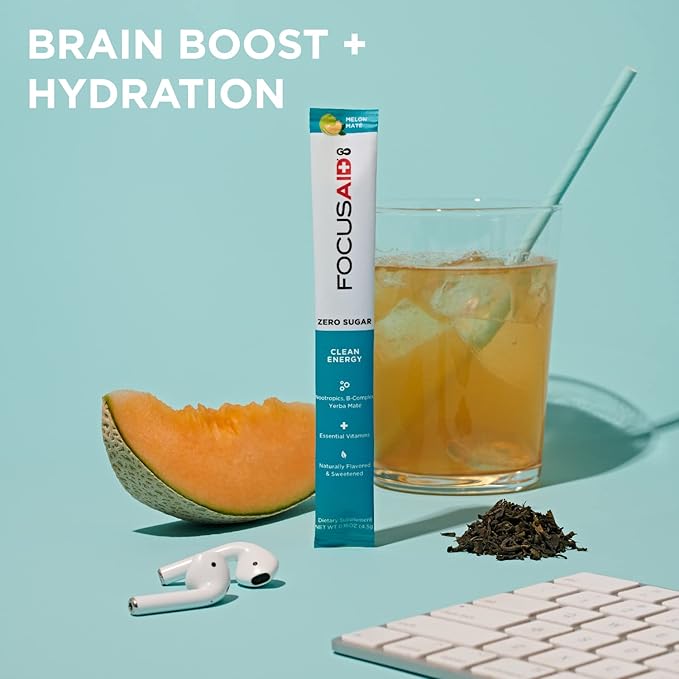 FOCUSAID GO Nootropics Energy Blend, Zero Sugar, Alpha-GPC, GABA, B-Complex, Yerba Mate, Green Tea, Keto Friendly, 100mg Natural Caffeine (Pack of 14)