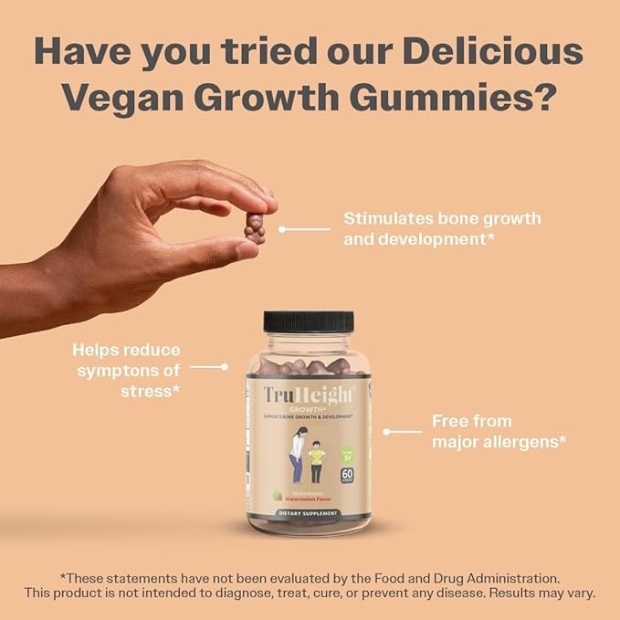 TruHeight Growth Gummies (Watermelon) Natural Growth & Development Supplement for Kids & Teens - Vitamin D, K, Calcium & Ashwaganda - Bone Strength Vitamins - Picky Eater Vitamin for Kids - Ages 5+