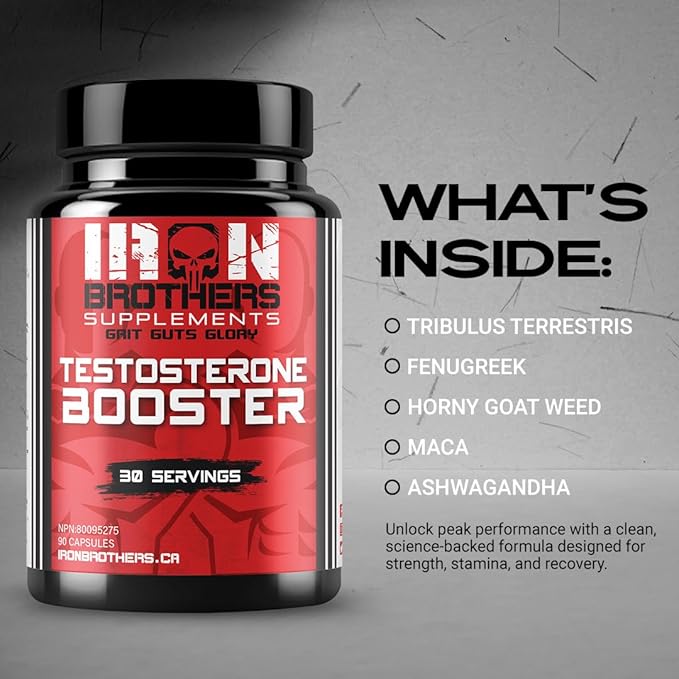 Iron Brothers Supplements Testosterone Booster for Men, 90 Capsules | Testosterone Supplements for Men to Enhance Muscle Growth | Estrogen Blocker | Promotes Fat Loss & Increase Performance - 30 Days