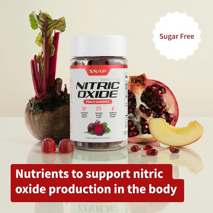 Snap Supplements Beet Root Gummies, Nitric Oxide Supplement with Organic Beets, Vitamins, Pomegranate and Antioxidants for Energy, Circulation Support, 60 Sugar Free Gummies, Peach