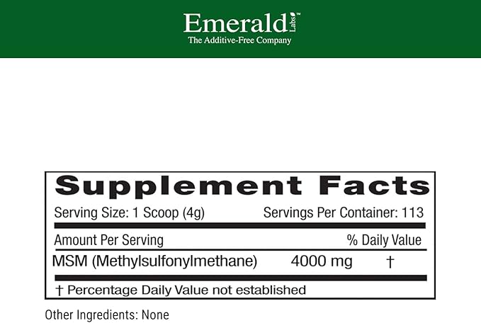 Emerald Labs MSM Powder - Plant-Sourced Methylsulfonylmethane Supplement for Liver Detox, Joint Health, Skin Health & More - Vegan, Gluten-Free - 16 oz