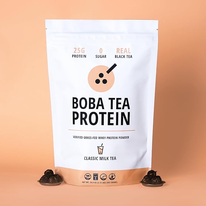 Boba Tea Protein Classic Milk Tea | 25g Grass-Fed Whey Protein Isolate Powder | Gluten-Free & Soy-Free Bubble Tea Protein Drink | Real Ingredients & Lactose-Free Protein Drink | 25 Servings