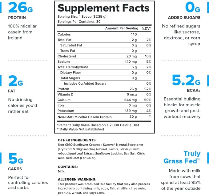 LEGION Casein+ Casein Protein Powder (Strawberry) - Slow-Release Micellar Casein Protein Powder - Non-GMO, Gluten-Free & Naturally Sweetened Casein Powder from Grass-Fed Cows (30 Servings)