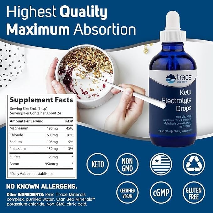 Trace Minerals Keto Electrolyte Drops - Support Muscle & Nerve Health - Electrolyte Nutrition Supplement to Aid Hydration & Fitness - Exercise Supplement with Magnesium - 4 fl oz (24 Servings)