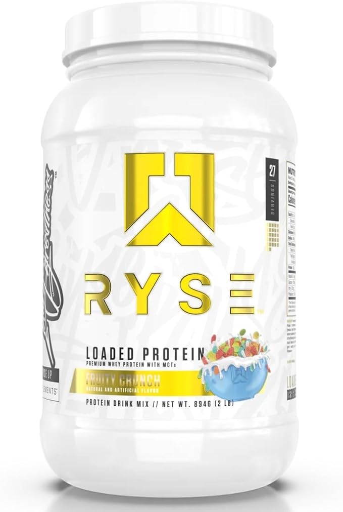 Ryse Loaded Protein Powder - Fruity Crunch - 25g Whey Protein Isolate & Concentrate with Prebiotic Fiber & MCTs - Low Carb, Low Sugar, Digestive-Friendly - 27 Servings / 2 lb Tub