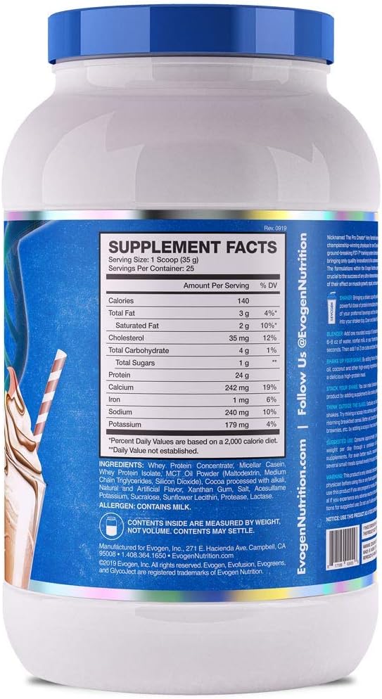 Evogen Evofusion - Sustained Protein Powder | Supports Muscle Growth & Repair | Whey Protein, Micellar Casein, MCT Oil | Chocolate Shake | 25 Servings