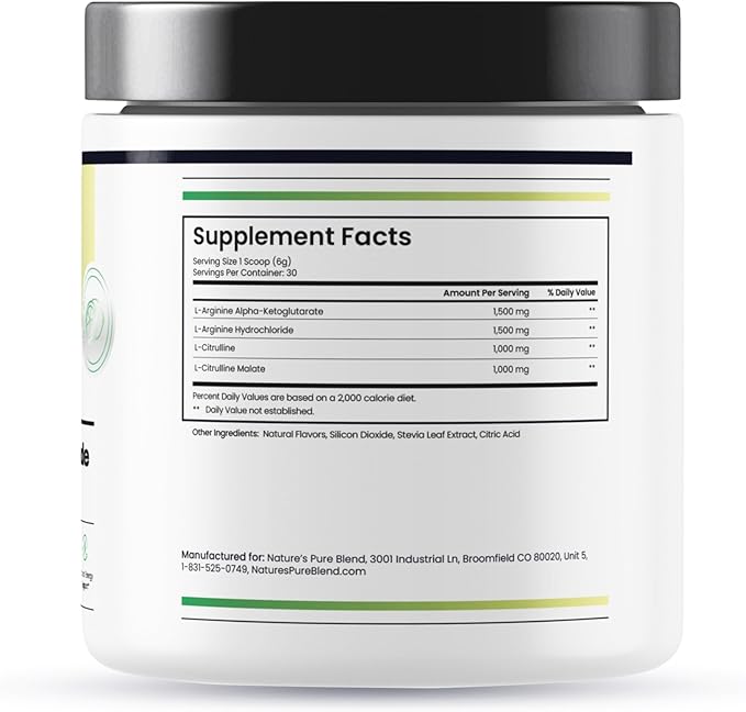 Nature's Pure Blend Liquid Nitric Oxide Supplements for Men – L-Arginine Powder – Nitric Oxide Booster & Circulation Supplement – Blood Flow Support, L Arginine and L Citrulline – 5000 MG