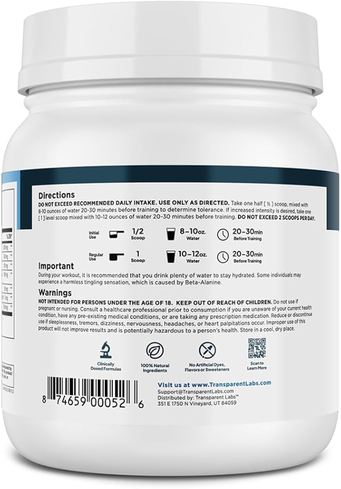Transparent Labs Lean Pre-Workout - Body Recomposition Pre Workout for Men and Women with Acetyl L-Carnitine, Beta Alanine Powder, & PurCaf Organic Caffeine Powder - 30 Servings, Blue Raspberry