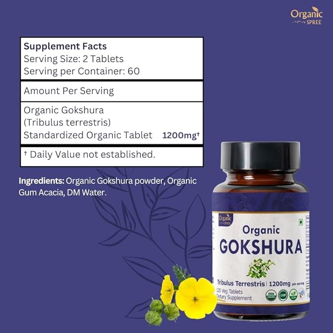 GOKSHURA 120 Tablets | Tribulus Terrestris (Gokshura) | USDA Organic Certified | Supports Immunity and Strength | Organic and Natural 120tab - Pack of 3