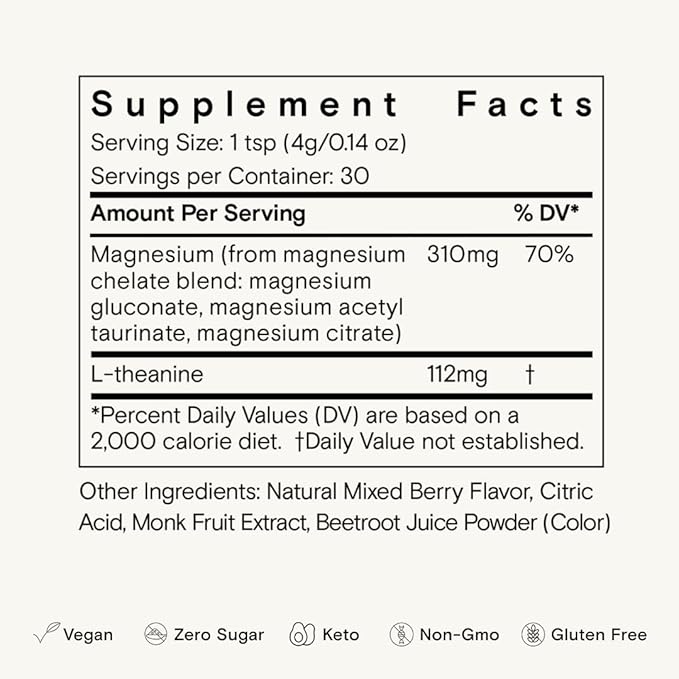 Moon Juice - Magnesi-Om, Berry - Jar (30 Servings) - Support Brain Health & Rest - Magnesium Powder - L-Theanine - Regularity - Glass Bottle - 100% Traceable - Vegan & Non GMO - 4.2oz