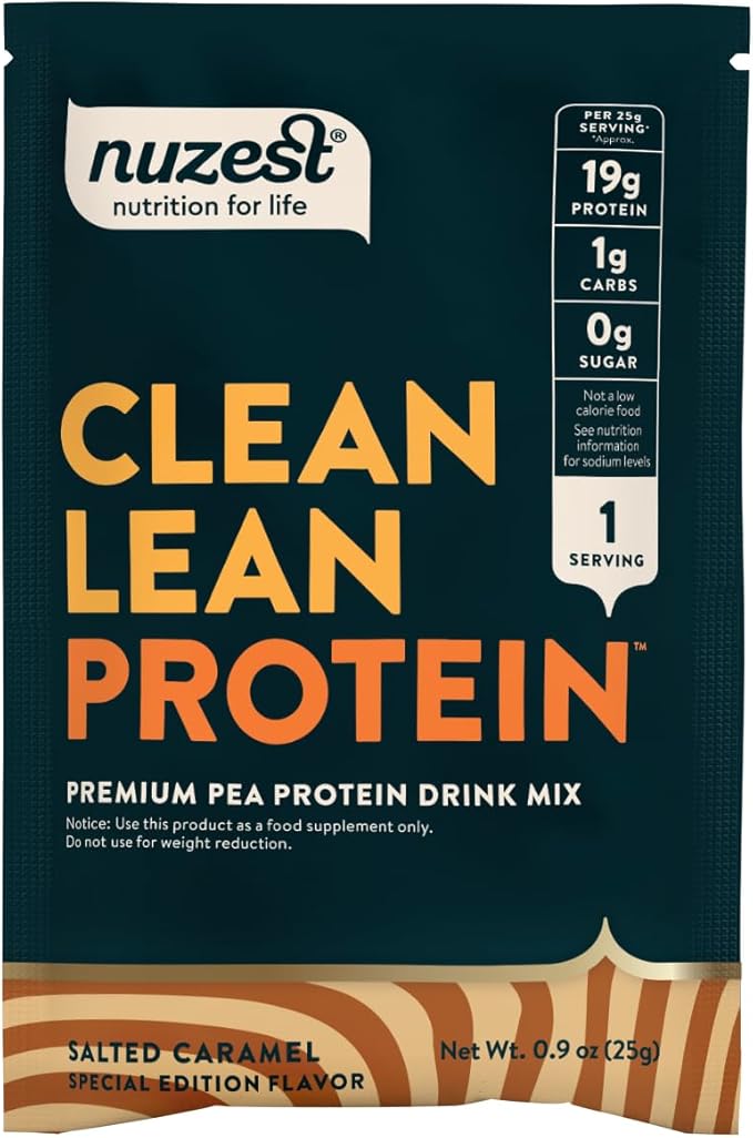 Nuzest - Vegan Pea Protein Powder - Clean Lean Protein, Premium Plant Based Protein Powder, Dairy Free, Gluten Free, GMO Free Protein Shake (1 Serving (Pack of 1), Salted Caramel)