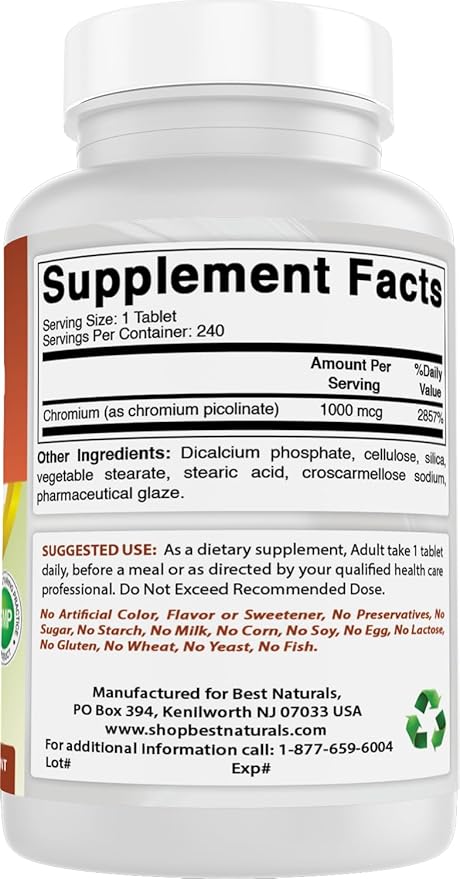 Best Naturals Chromium Picolinate 1000mcg 240 Tablets
