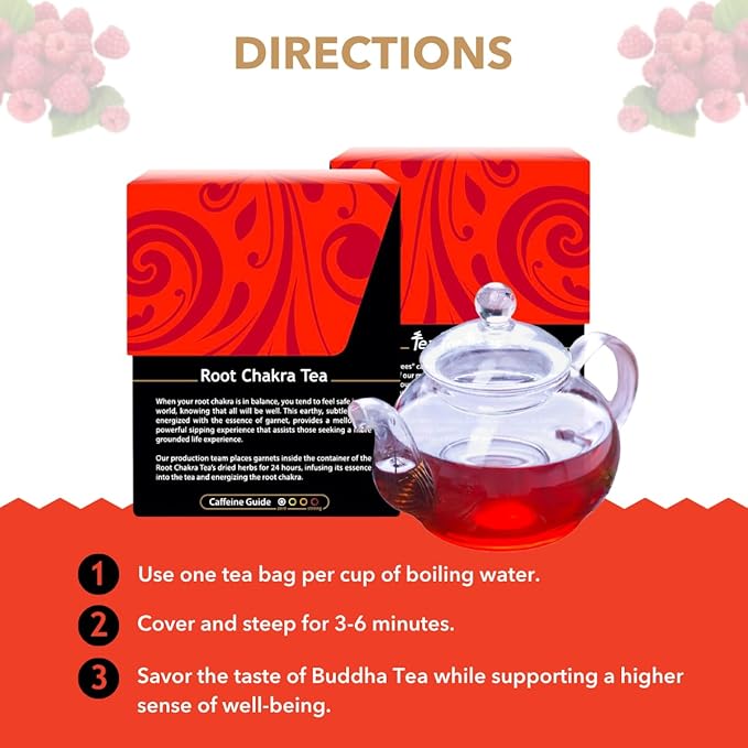 Buddha Teas - Root Chakra Tea - Organic Herbal Tea - For Security & Stability - With Ashwagandha Root, Raspberry Leaf, Cloves & Garnet Essence - 100% Kosher & Non-GMO - 18 Tea Bags (Pack of 1)