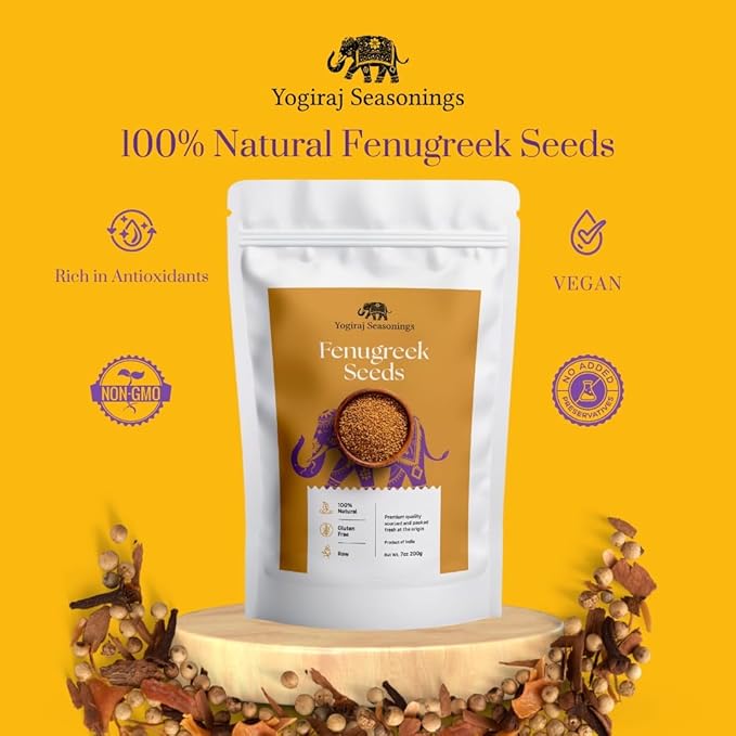Yogiraj Seasonings Fenugreek Seeds, 7 oz, Whole Methi Seeds | Non-GMO & Gluten Free | 100% Natural Fenugreek Gluten Free & Non-Irradiated | Great for Indian Curry Seasonings