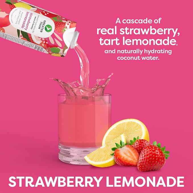 Greater Than Lactation Supplement Support, Coconut Water, Vitamins & Electrolyte Drink for Breastfeeding & Immune Support, Lactation Cookies Alt, Gluten Free, Low Sugar, 36 Pack, Strawberry Lemonade