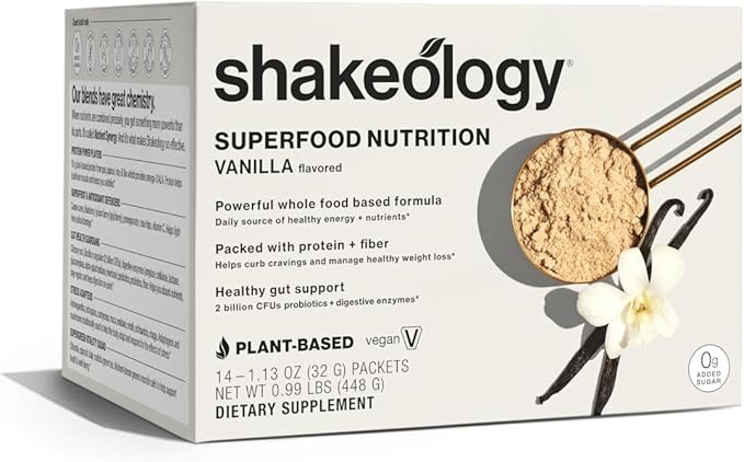 BODi Shakeology 0g Added Sugar Plant Based Protein Powder Blend, Gluten-Free Shake with Vitamins and Minerals – Helps Support Healthy Weight Loss, Lean Muscle, Gut Health, Vanilla - 14 Servings