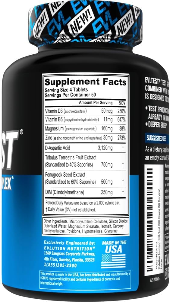 EVL Testosterone Booster for Men - Post Workout Recovery Testosterone Support Supplement with DIM Plus D Aspartic Acid and Fenugreek and Tribulus - EVLTest for Men Post Workout Supplement