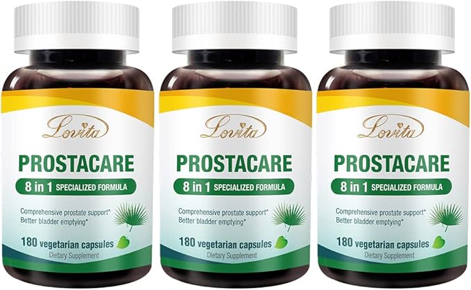 Lovita Prostate Health, 8 in 1 Exclusive Prostate Supplements for Men with Saw Palmetto 500mg, Stinging Nettle, Lycopene for Normal Urination Frequency, 180 Veggie Capsules (Pack of 3)