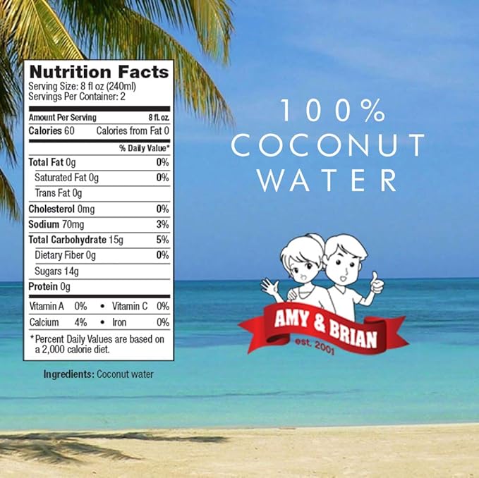 Amy & Brian Non-GMO Coconut Water, Original, 17.5 Fl Oz (Pack of 12)