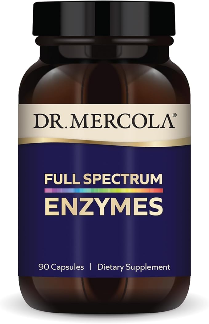 Dr. Mercola Full Spectrum Enzymes - 22 Different Enzymes - Supports Digestive & Immune Health - Helps Digest Carbohydrates, Fats, Proteins & Fiber - Non-GMO, Gluten-Free & Soy-Free - 90 Capsules