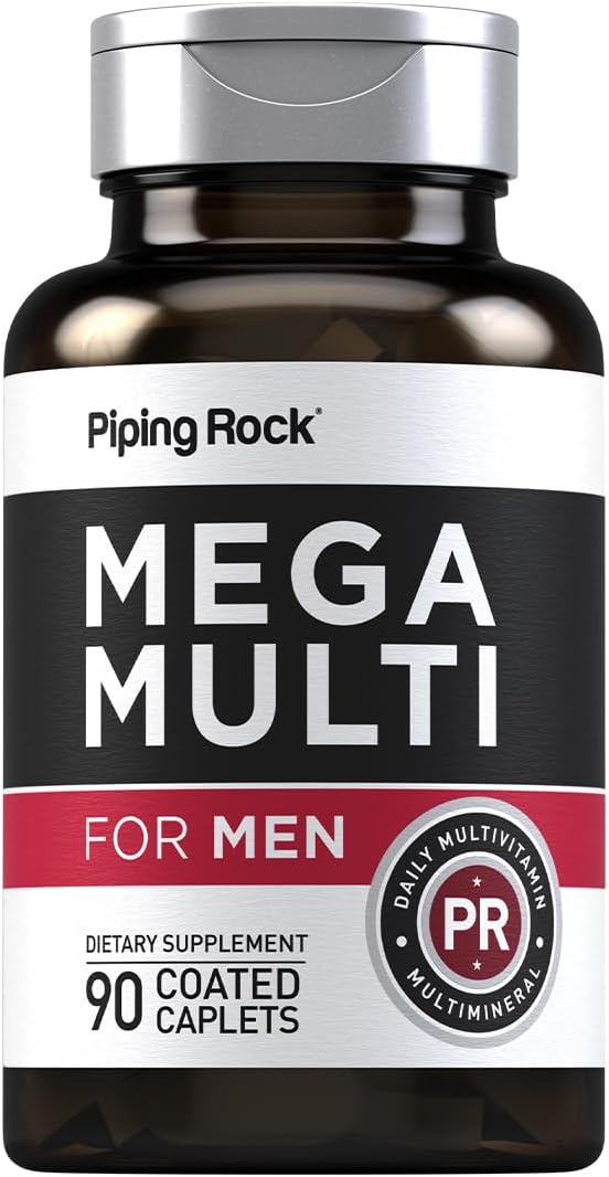 Piping Rock Multivitamin for Men | 90 Caplets | Mega Multimineral Daily Supplement | with Vitamin D, Zinc, Saw Palmetto | Non-GMO, Gluten Free