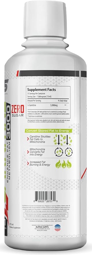L-Carnitine 3000 mg Liquid | Stimulant-Free Amino Acid | 31 Servings (Cherry Lime Slush)
