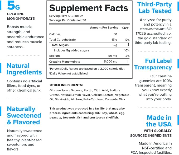 LEGION Creatine Monohydrate Gummies - Clean Creatine Gummies for Muscle Gain, Improving Endurance & Post Workout Recovery - Creatine Supplement for Maximum Absorption (150 Lemon Drop Gummies)